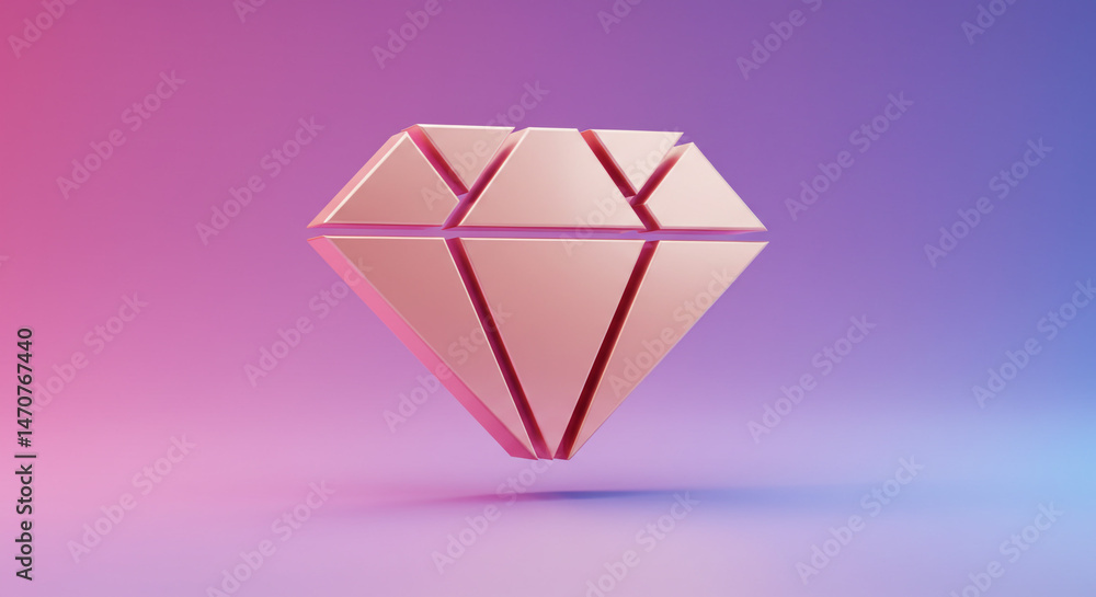 Poster a close up of a pink diamond shape on a gradient background with a soft light and shadow effect