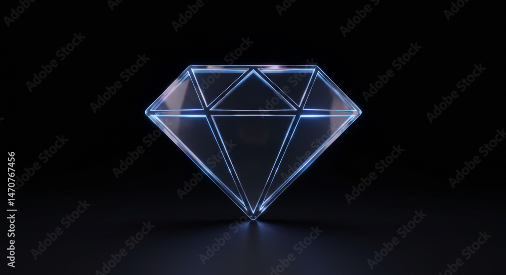 Aufkleber a luminous diamond with a blue outline against a dark background in a studio setting with soft light