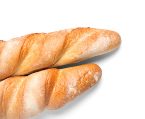 Fresh baguettes on white background, closeup