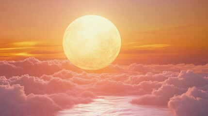 A professional render of a large sun setting in the lower frame with a soft color gradient sky above, designed for ad templates