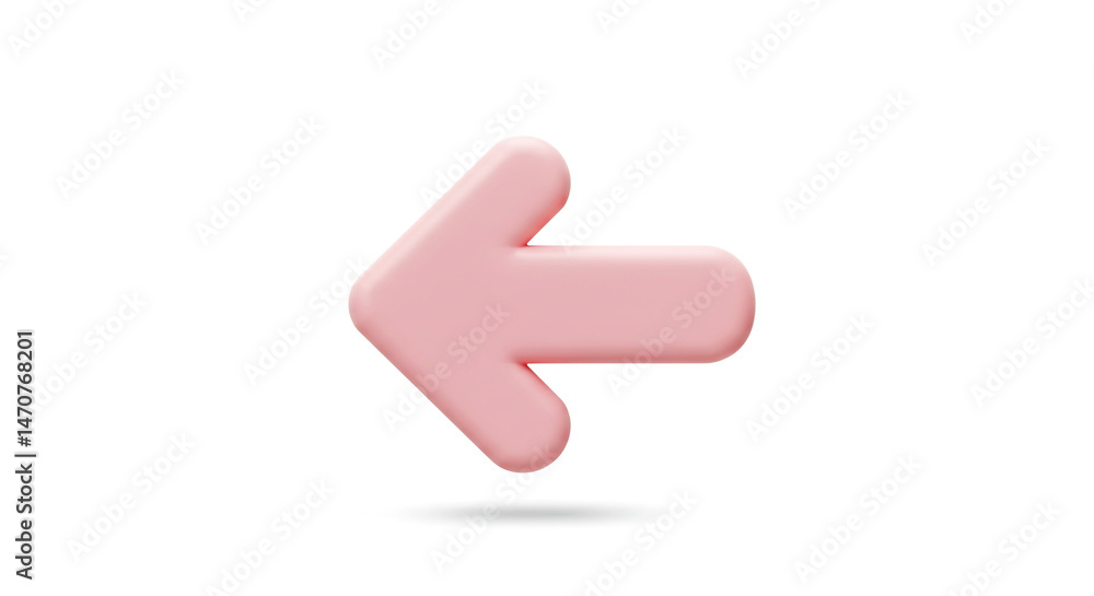 Poster a simple pink arrow pointing left on a white background with a slight shadow underneath it design
