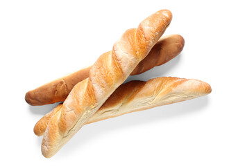 Fresh baguettes on white background
