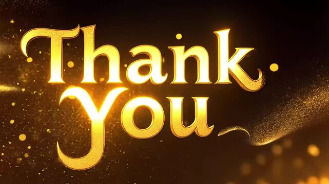 Sparkling gold Thank You text animations on a dark background video footage