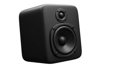Fototapeta premium A close up shot of a matte black studio monitor speaker on a white background in high definition