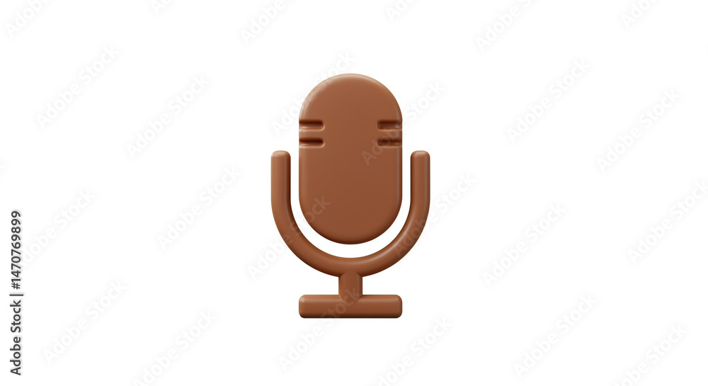 Poster a brown microphone icon with a rounded top and base on a plain white background in a studio shot