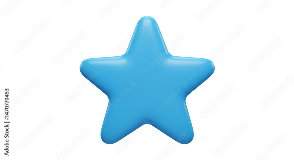 Poster a single light blue star with rounded points isolated on a plain white background in a simple style