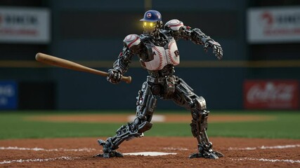 Futuristic baseball robot swinging bat in a stadium artificial intelligence - Powered by Adobe