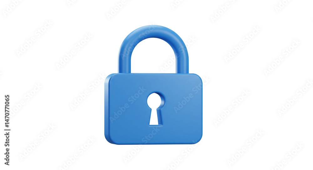 Poster a single blue padlock with a keyhole in the center isolated on a white background in a studio shot