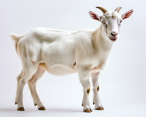 Fototapeta premium Elegant and refined portrait of a pristine white goat against a clean backdrop