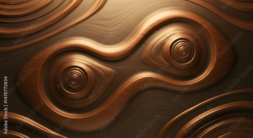 Poster detailed wooden texture background showing two spiraling shapes merging to create a sophisticated, s