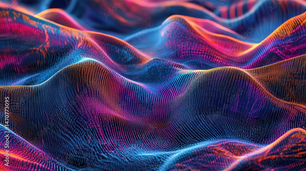 Poster abstract colorful wavy lines digital art background texture design red wave pink blue data flow dark