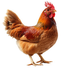 Fototapeta premium Detailed depiction of a hen with vibrant plumage and comb in sharp focus