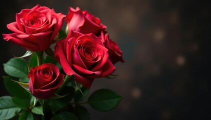 Obraz premium Elegant bouquet of red roses, lush and vibrant Perfect for Valentine's Day, anniversaries, or special occasions , vivid, anniversary, red rose bouquet