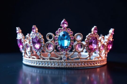 Elegant crown princess diadem, sparkling jewels, royal symbol , power, silver, queen