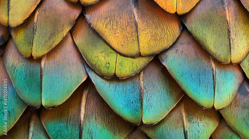 Poster an artistic composition of overlapping colorful feather textures