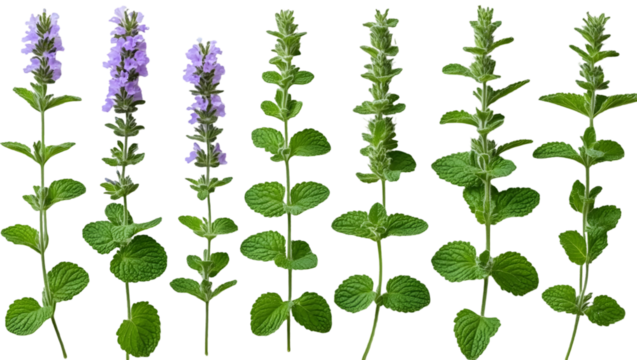 Flowering Mint Plant Stages on Transparent Background