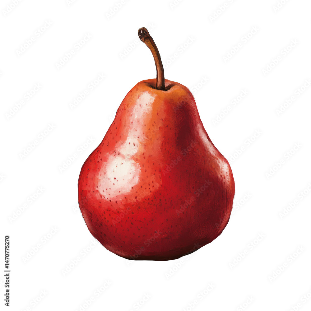 Poster a single red pear on a clean transparent background displaying its smooth surface and vibrant color,