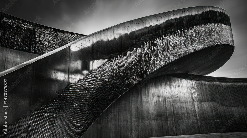 Poster architectural structure displaying curves with artistic textures and monochrome tones