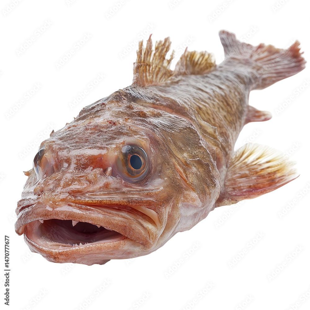 Poster fresh monkfish displayed on a transparent background, showcasing its unique features and texture, mo