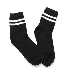 Pair of black socks isolated on white, top view