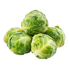 Fresh brussel sprouts arranged neatly on a transparent background showcasing their vibrant green color and natural texture, fresh brussel sprouts isolated on transparent background