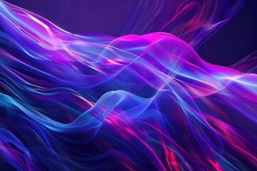 Fototapeta premium Abstract digital waves flow smoothly with purple, blue, and pink gradients, futuristic lighting effects creating a 3D feel.
