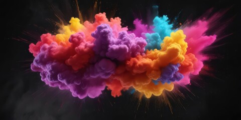 Fototapeta premium Color burst; vibrant powder cloud against black, dynamic motion, paint, powder