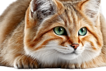 Closeup portrait of a ginger cat with bright green eyes