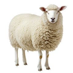 Obraz premium A fluffy transparent sheep stands alone against a stark transparent background, exhibiting its thick wool coat and gentle features, Sheep isolated transparent background