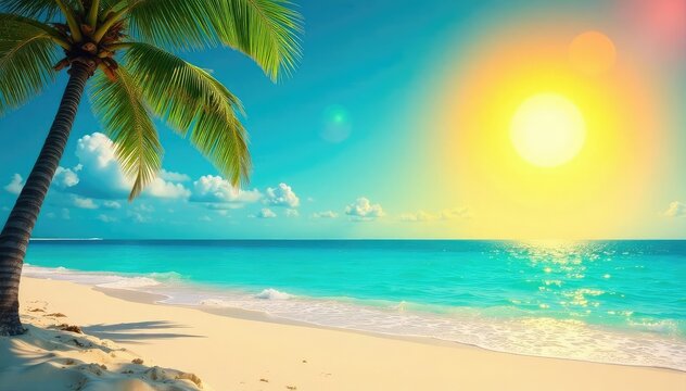 Summer sales event banner with vibrant sun and beach imagery , limited time, marketing, sun