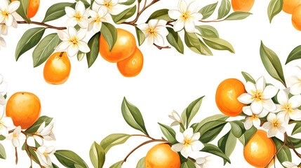 Elegant Seamless Pattern with Orange Tree Flowers and Branches for Design Projects
