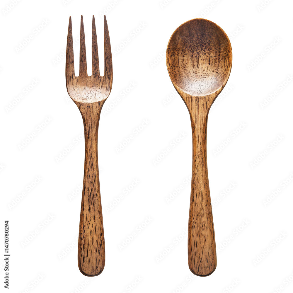 Poster wooden spoon and fork set isolated on a clean transparent background for kitchen use and culinary st