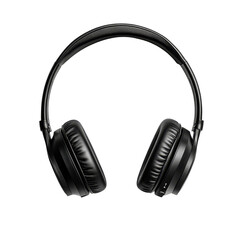 Fototapeta premium Stylish black headphones isolated on a clean transparent background with subtle shadow detail, black headphones, file of isolated object with shadow on transparent background