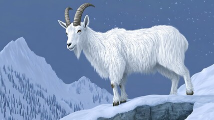 Obraz premium White mountain goat on snowy mountain