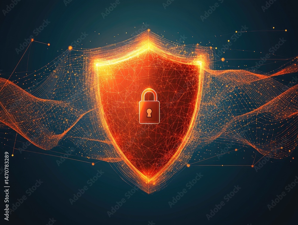 Aufkleber glowing shield with padlock symbol abstract concept of data protection. digital security in cyberspa