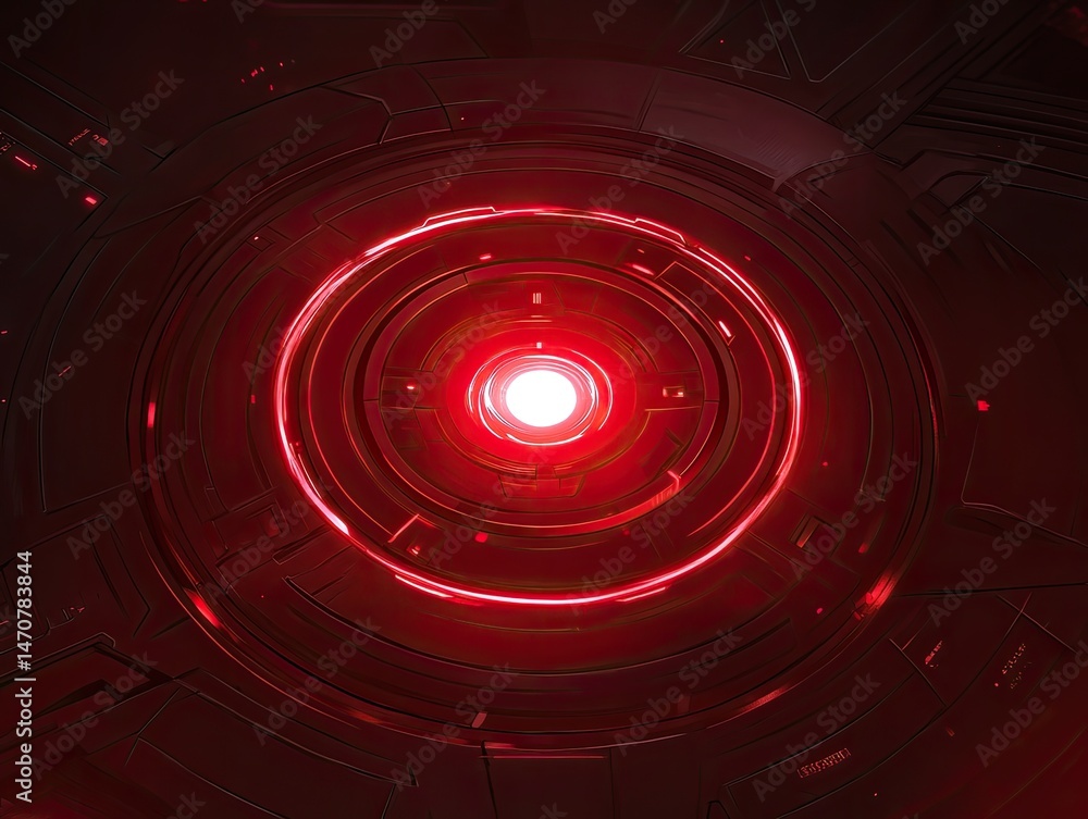 Poster abstract red tunnel design with glowing center and geometric patterns showcasing futuristic aestheti