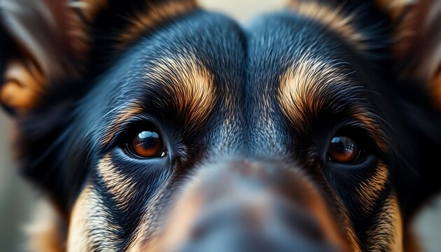 close up of a dog's face with a blurry background