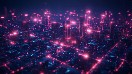 Fototapeta premium Abstract futuristic glowing cityscape