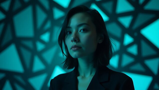 Futuristic teal geometric triangle pattern, ideal for tech presentations and sleek branding visuals.