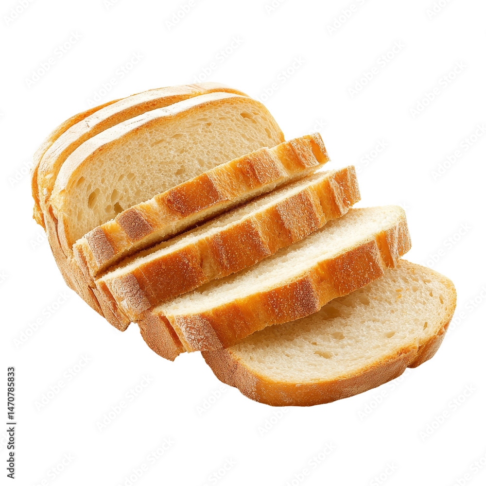 Poster freshly sliced bread displayed in an appealing arrangement on a clean transparent background for cul