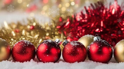 Sparkling Christmas Ornaments with Snowflakes and Festive Tinsel Display