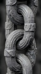 Naklejka premium Heavy Metallic Chain Links Dark Rough Texture Close Up Industrial Strength Abstract
