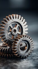 Metallic Cogwheels Arrangement, Industrial Gears, Mechanical Components, Closeup Detail