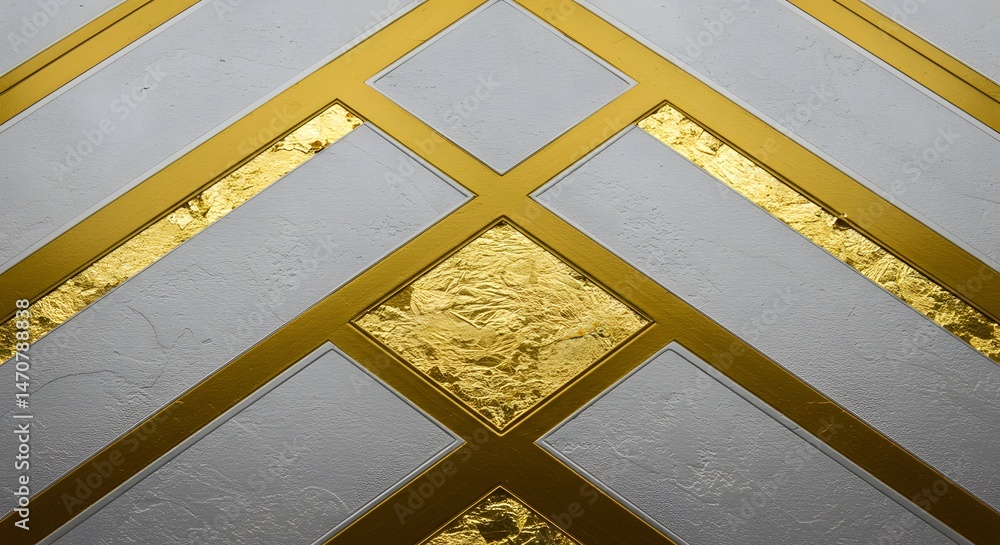 Aufkleber opulent pattern design with geometric golden bands and foil inlay on a textured white background cre