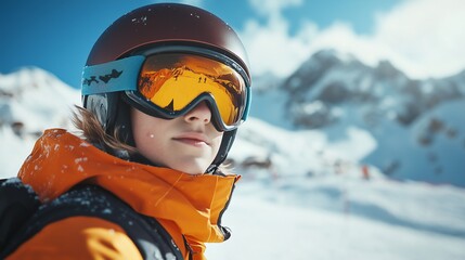 Teenage Boy Enjoying Sunny Ski Resort Adventure in the Alps
