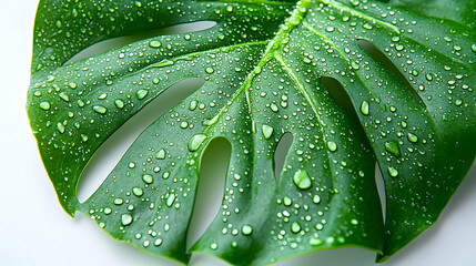 Obraz premium Closeup of a Green Leaf with Water Drops
