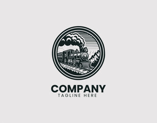 Fototapeta premium Detailed Antique Steam Train Illustration Vector Logo Design, Vintage Steam Locomotive Detailed Design Vector Logo