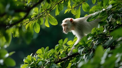 Fototapeta premium White monkey in lush foliage