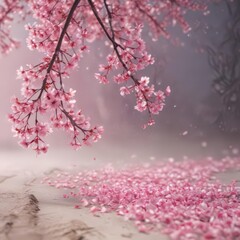 Obraz premium Mesmerizing pink sakura petal descent, soft focus background, bloom, bloom, blossom