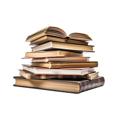 Obraz premium Stack of Books with Open Book and Flipping Pages on Transparent Background
